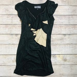 Natalie Romano Black Zip Ruffle Mini Dress